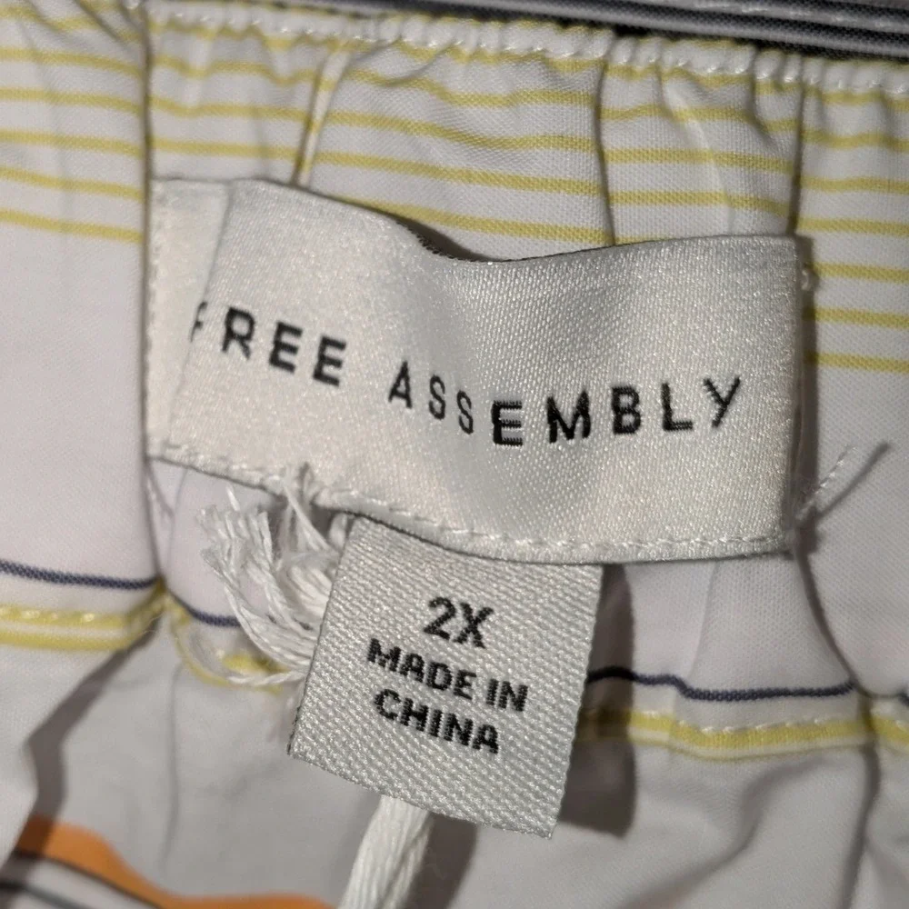 Free Assembly Womens 2X Striped Button Front Midi Skirt High Waist Tie‎ Belt NWT